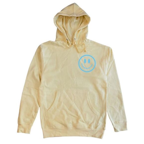 Associated Culture Smiley Face Peace Love & Happiness Yellow Hoodie Sweatshirt M - Picture 1 of 13